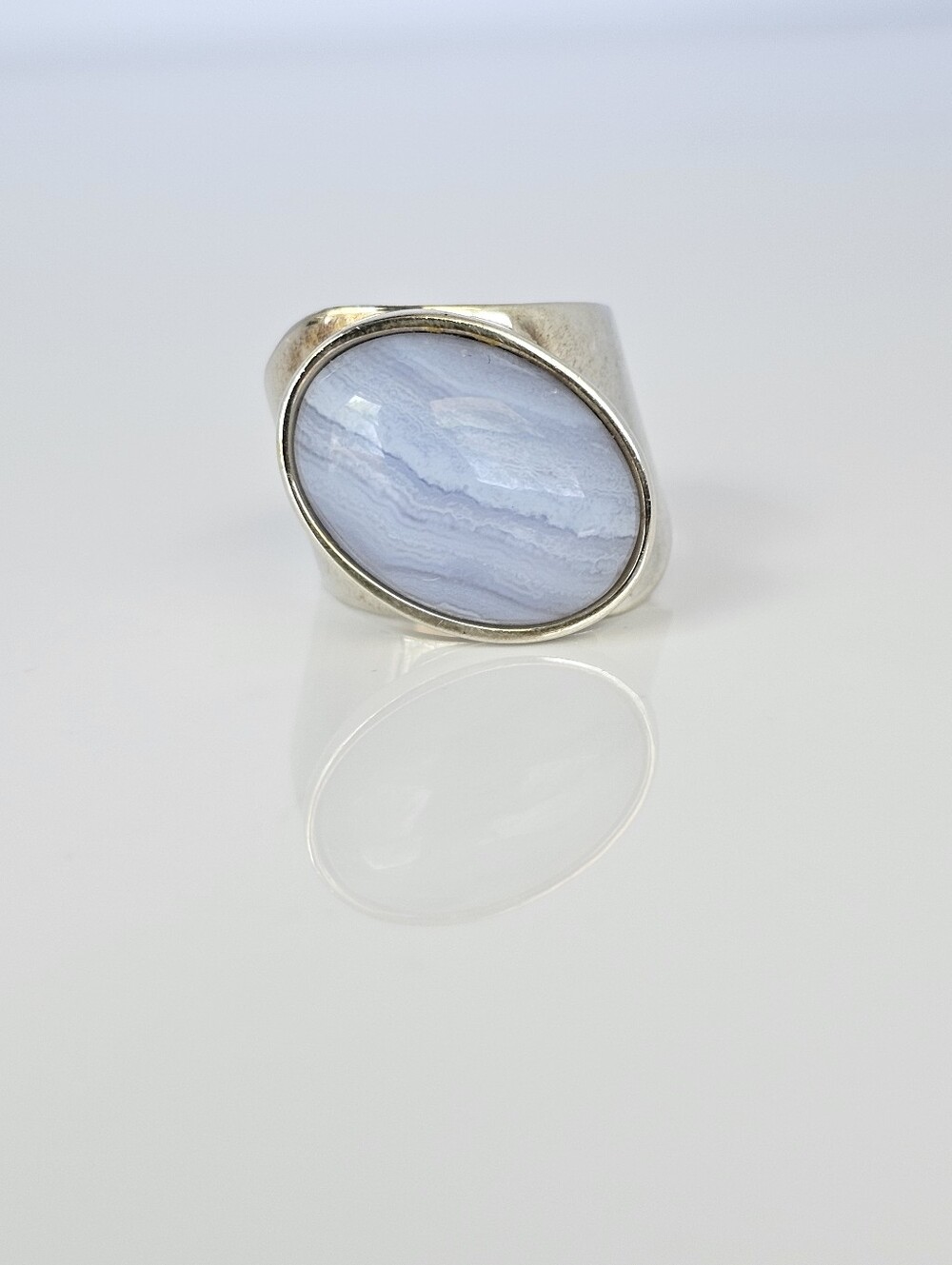 Genuine Jay King Blue Lace Agate Ring Sterling Silver Size 7!